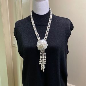Joan Rivers Classics Collection White & Crystal Bead w/Floral Shell Necklace